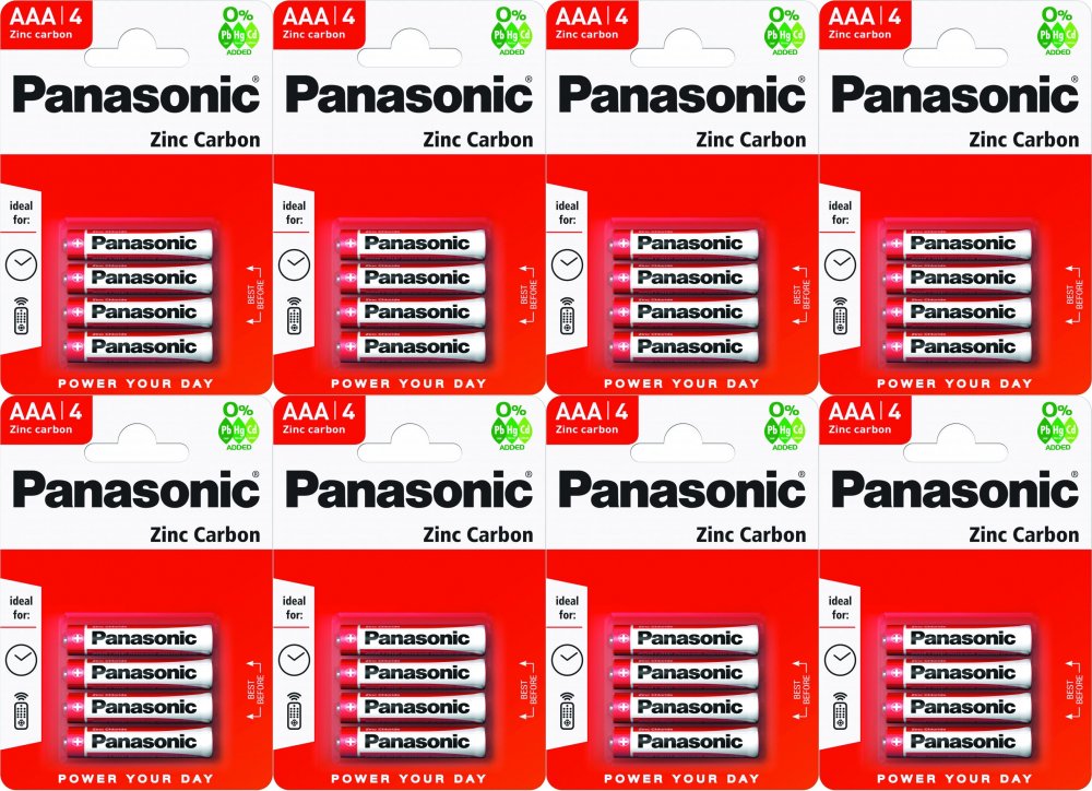 8x Bateria cynkowo-węglowa Panasonic, 1.5V, AAA/R3, 4 sztuki