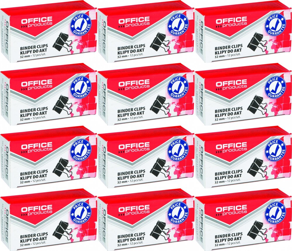 12x Klip biurowy Office Products, 32mm, 12 sztuk, czarny