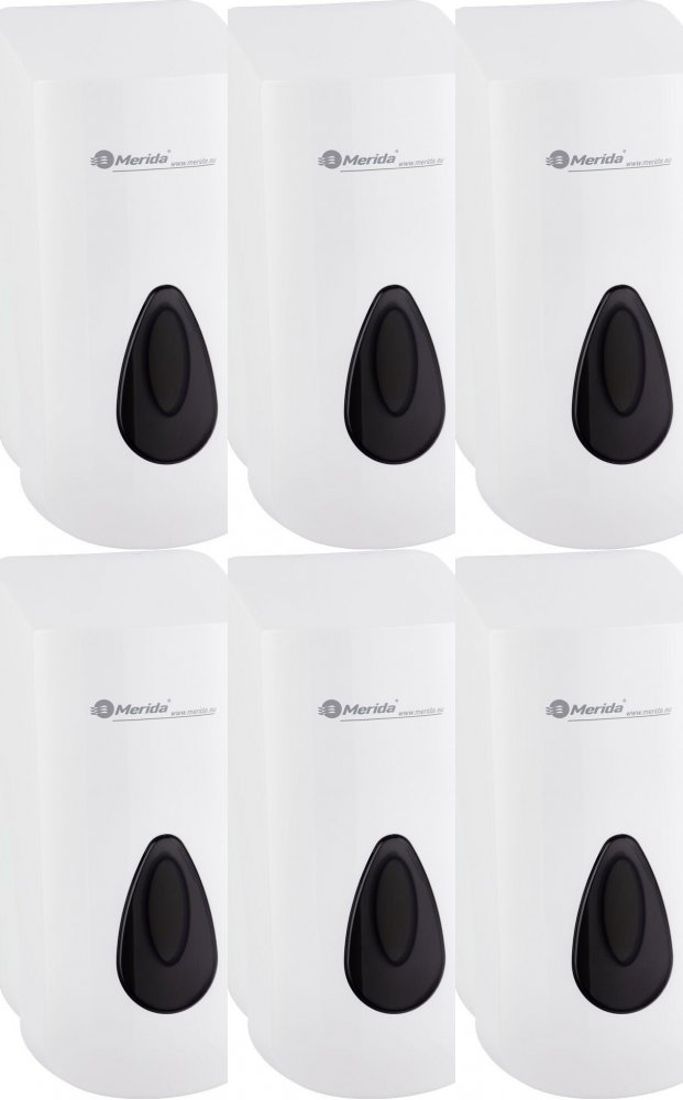 6x Dozownik do mydła w płynie Merida Top Maxi, szare okienko, 25x11.5x11.5cm, 800ml, biały