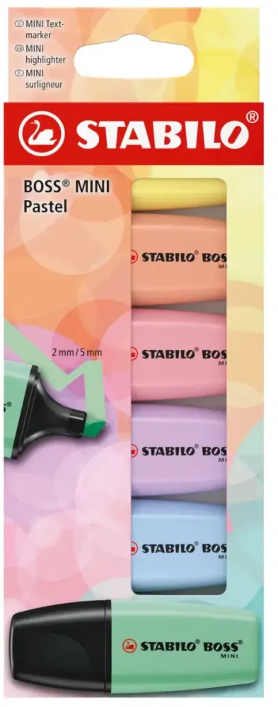 Zakreślacze Stabilo Boss Mini Pastel, ścięta, 6 sztuk, mix kolorów pastelowych