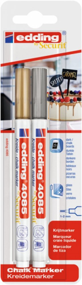 Marker kredowy edding 4085, okrągła, 2 sztuki, blister, mix kolorów