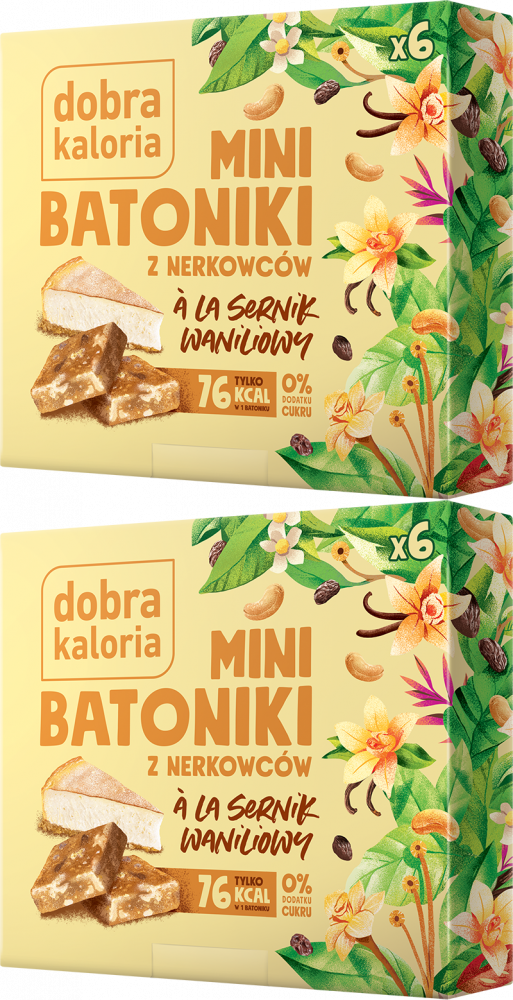 2x Mini batoniki z nerkowców a'la sernik waniliowy Dobra Kaloria, 6 sztuk, 102g