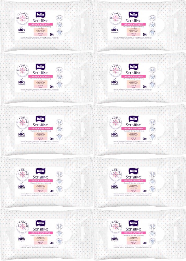 10x Chusteczki do higieny intymnej Bella Sensitive, 20 sztuk