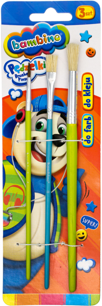Zestaw pędzli Bambino Zwierzaki Uczniaki, do farb i kleju, 3 sztuki, rozmiar 4/8/16