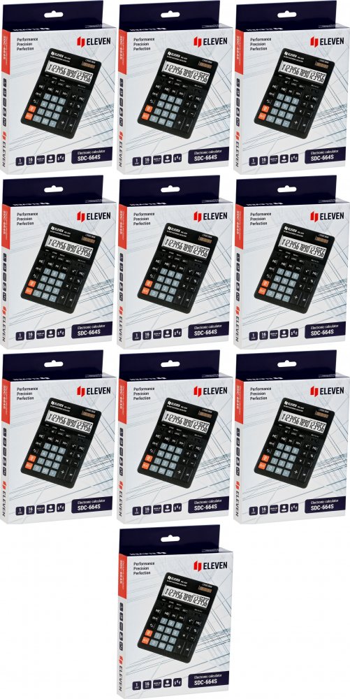 10x Kalkulator biurowy Eleven SDC-664S, 16 cyfr, czarny