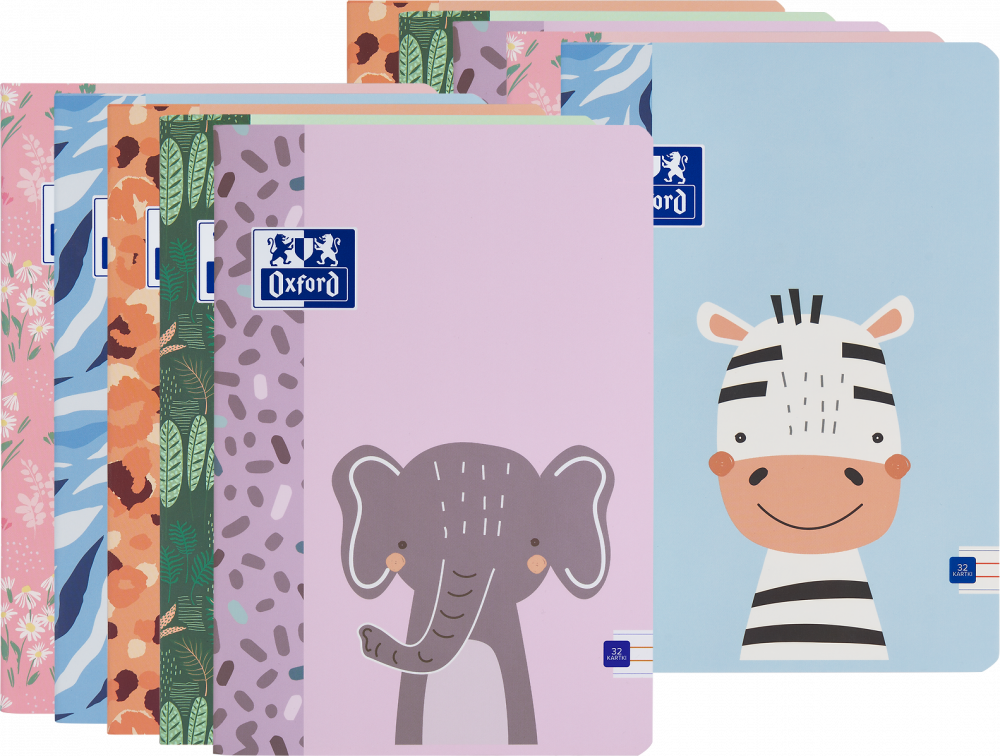 10x Zeszyt w wąskie kolorowe linie Oxford Kids, A5, miękka oprawa, 32 kartki, mix wzorów