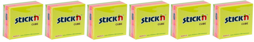 6x karteczki samoprzylepne Stick'n, 51x51mm, 250 karteczek, mix kolorów neonowych