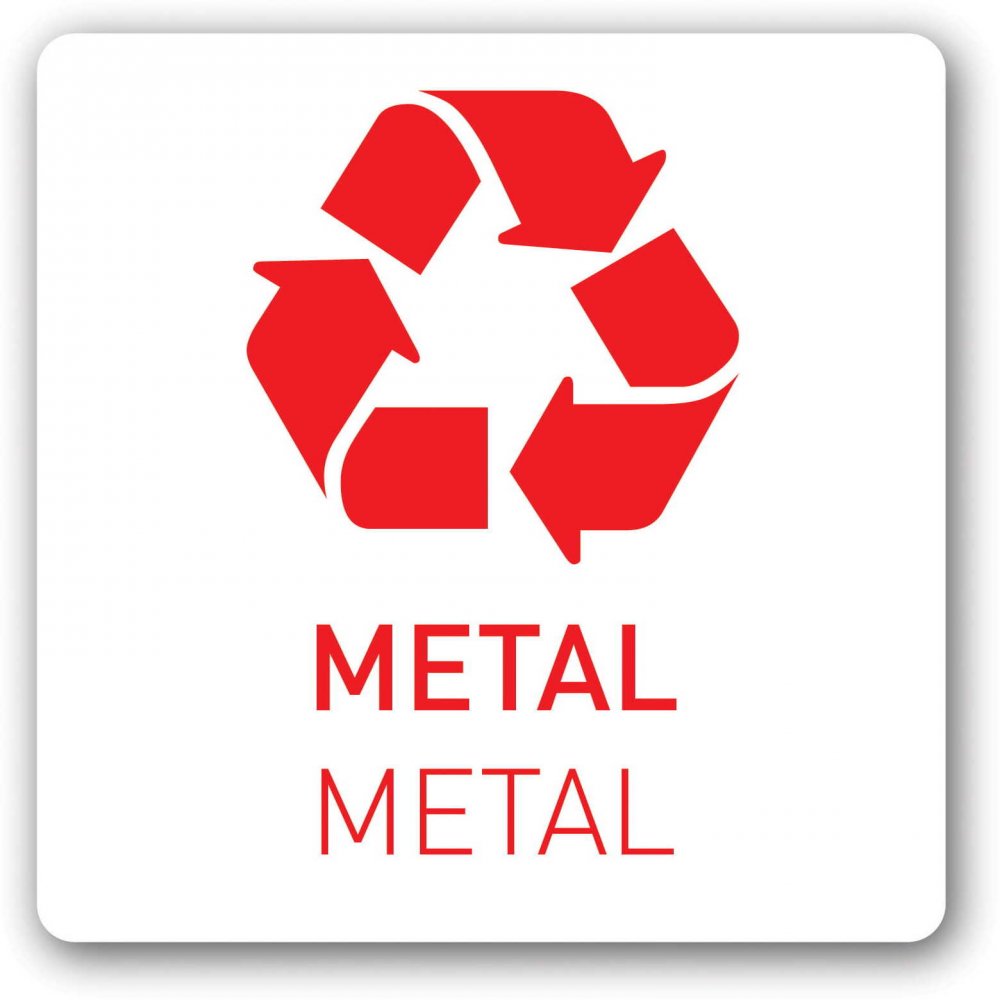 Etykieta (naklejka) na kosz do segregacji, recykling metal, 12x12cm, 1 sztuka
