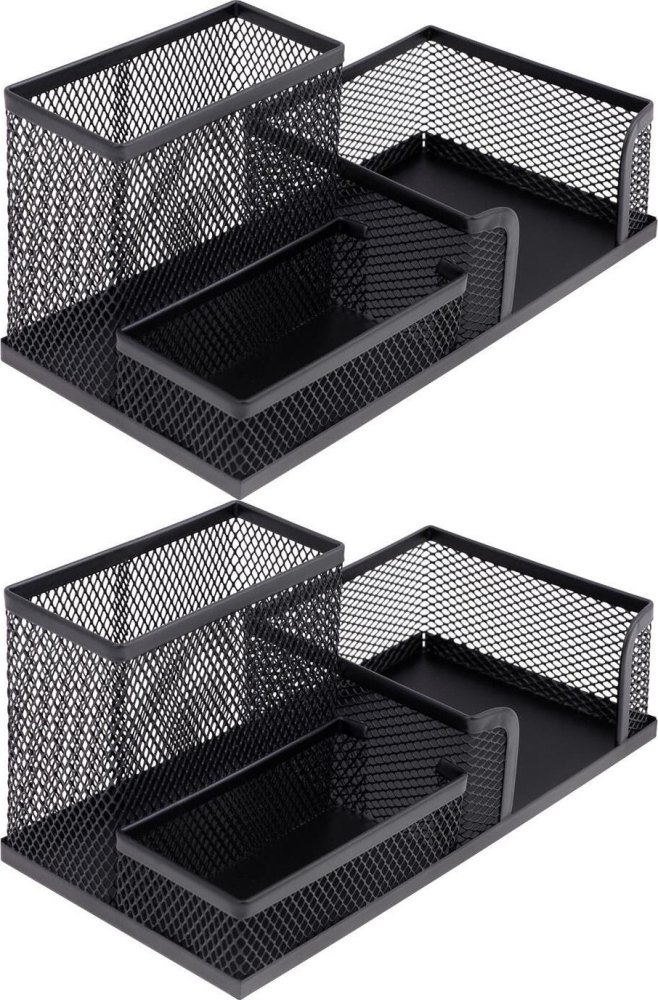 2x Przybornik na biurko MemoBe, bez wyposażenia, metalowy (druciany), 3 przegrody, 9.5x10.5x10cm, czarny