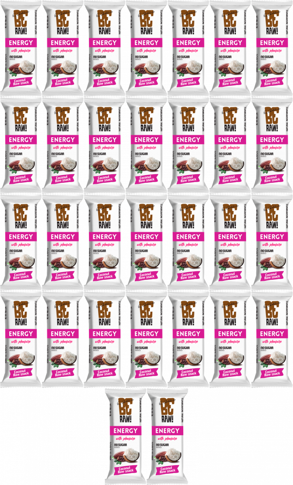45x Baton owocowy BeRAW Energy, kokos, bez cukru, 40g