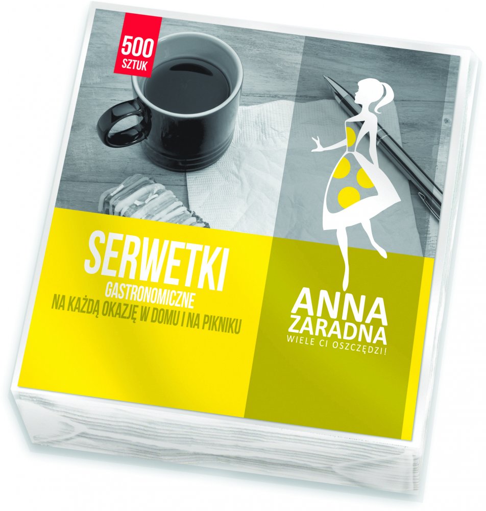 Serwetki gastronomiczne Anna Zaradna, 15x15cm, 1-warstwowe, 500 sztuk, biały
