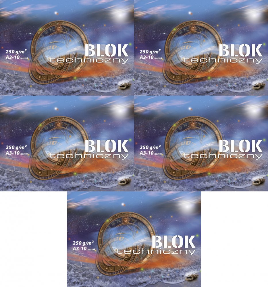 5x Blok techniczny Kreska, A3, 10 kartek, biały
