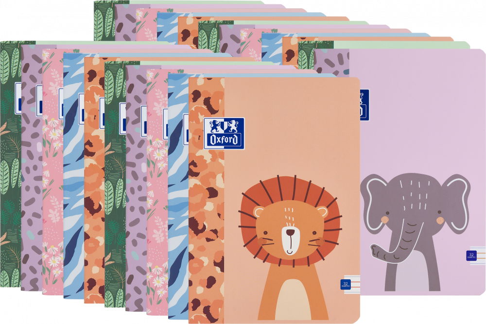 100x Zeszyt w wąskie kolorowe linie Oxford Kids, A5, miękka oprawa, 32 kartki, mix wzorów