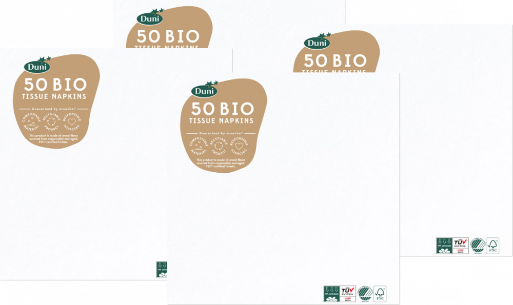 4x Serwetki gastronomiczne Duni Napkins, trzywarstwowe, 33x33cm, 50 sztuk, biały