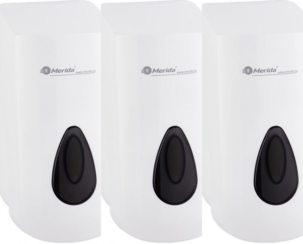 3x Dozownik do mydła w płynie Merida Top Maxi, szare okienko, 25x11.5x11.5cm, 800ml, biały