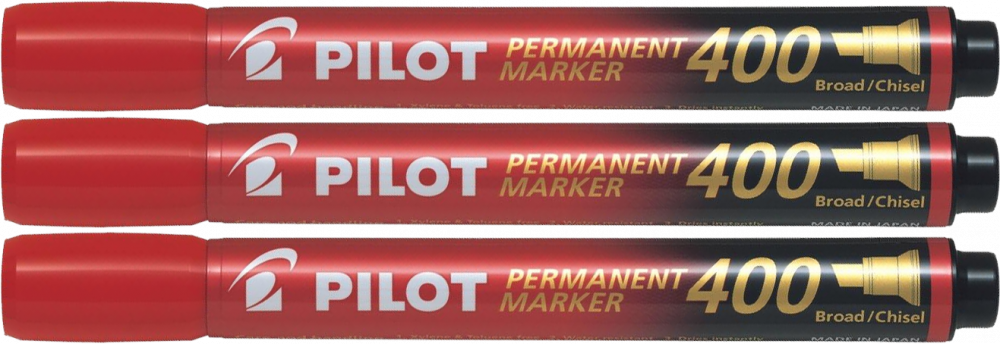 3x Marker permanentny Pilot, SCA 400, ścięta, 4.5mm, czerwony