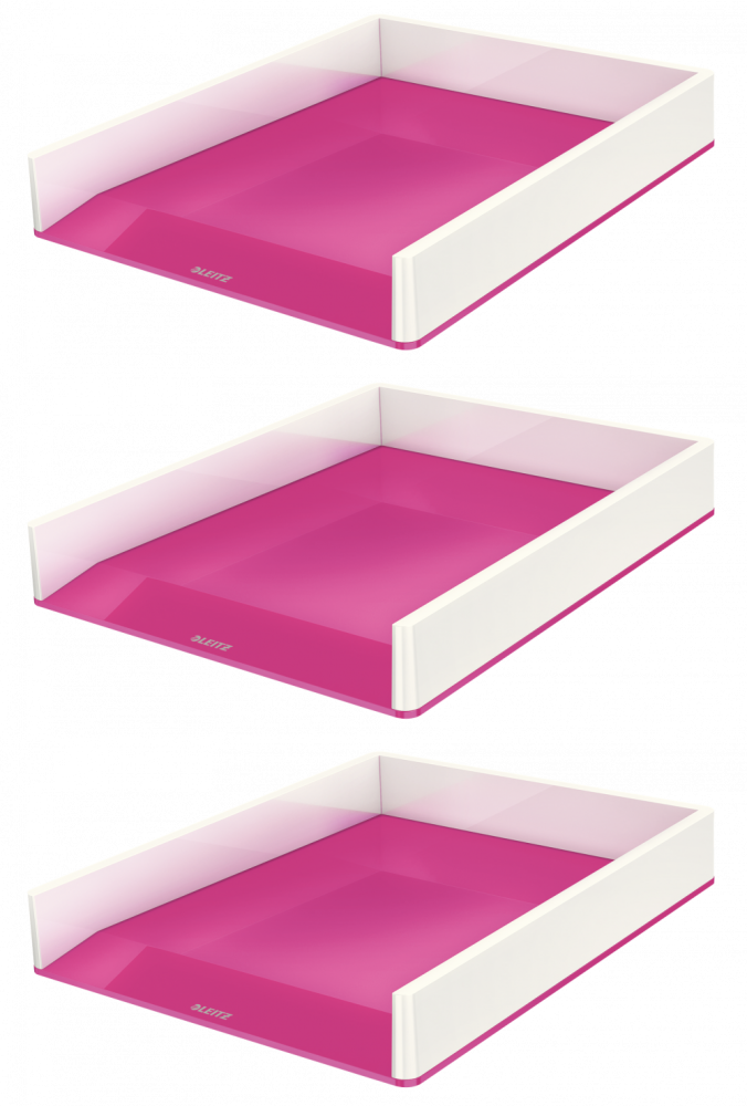 3x Półka na dokumenty Leitz Wow, A4, plastikowa, dwukolorowa, biało-różowy