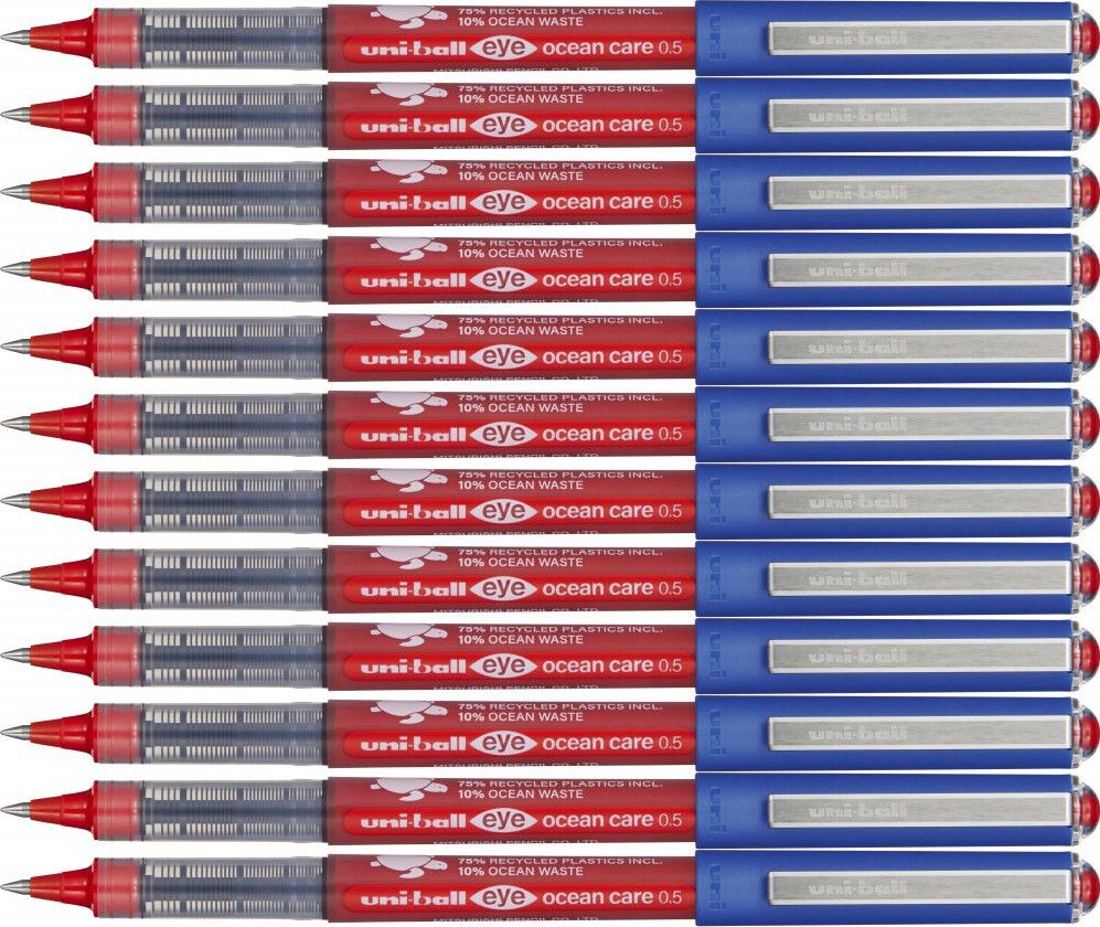 12x Pióro kulkowe Uni Eye Ocean Care, UB-150-ROP, 0.5mm, czerwony