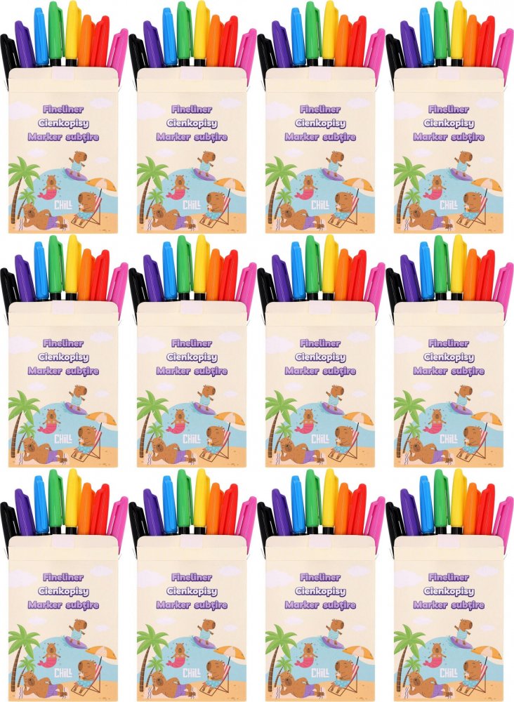 12x Cienkopisy Strigo Skateliner Capybara, 8 sztuk, mix kolorów