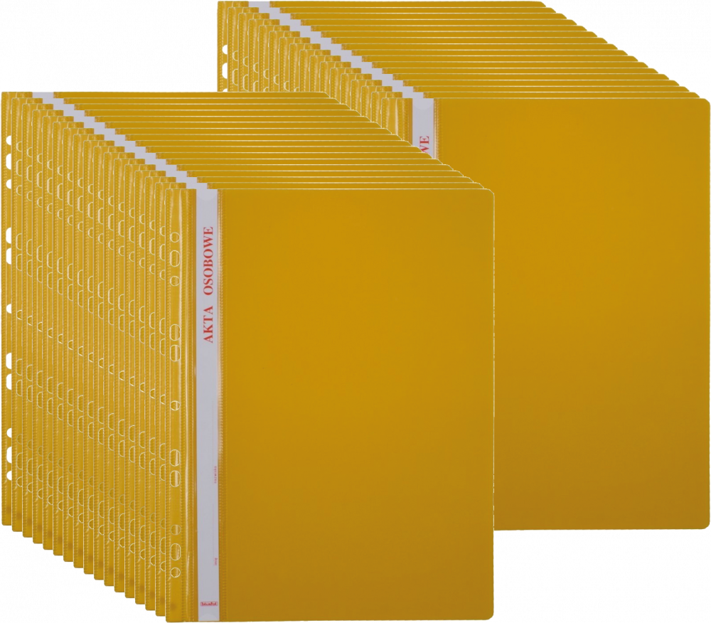 30x Skoroszyt plastikowy oczkowy Biurfol, do akt osobowych, A4, do 200 kartek, żółty