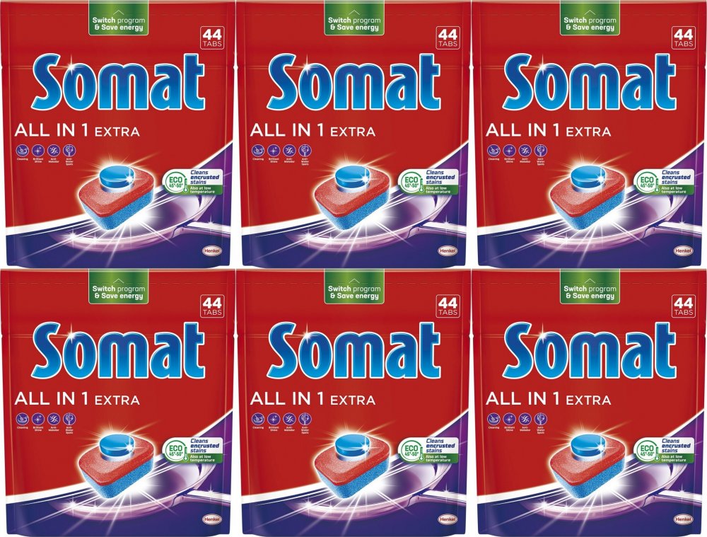 6x Tabletki do zmywarki Somat All in One Extra, 44 sztuki