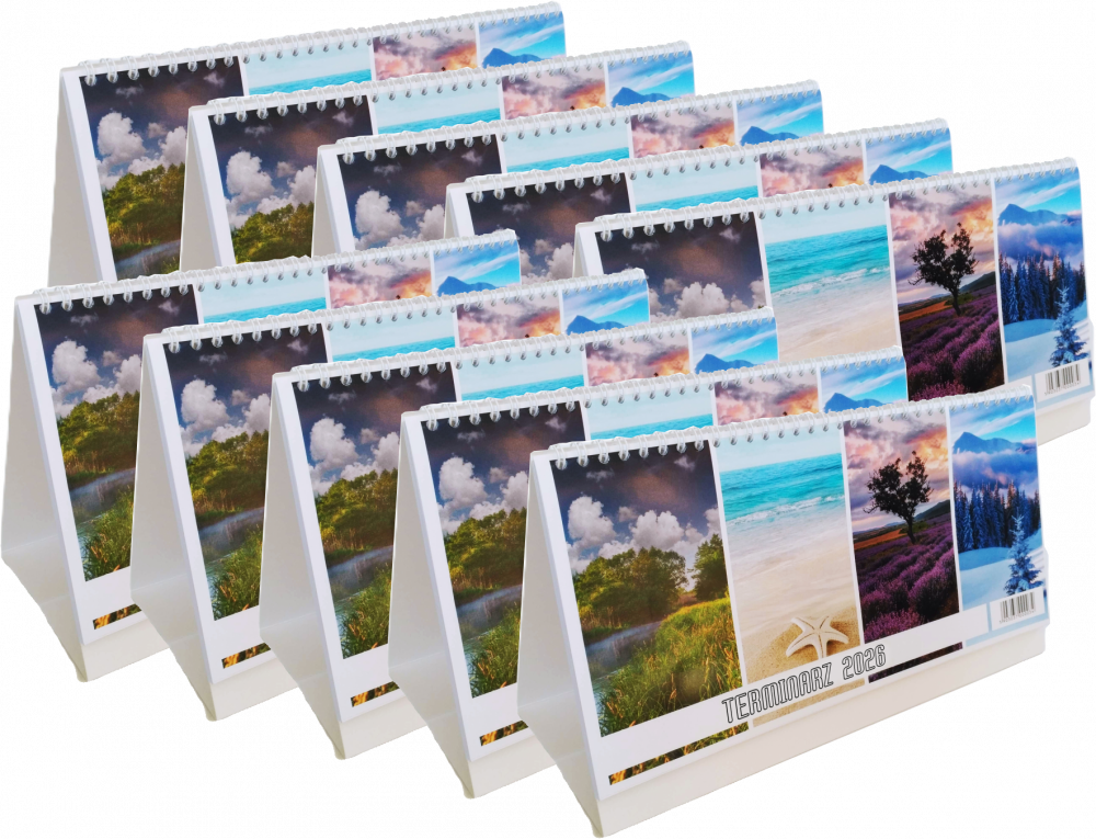 10x Kalendarz na biurko 2026, Udziałowiec, 135x290mm, tygodniowy, 60 kartek