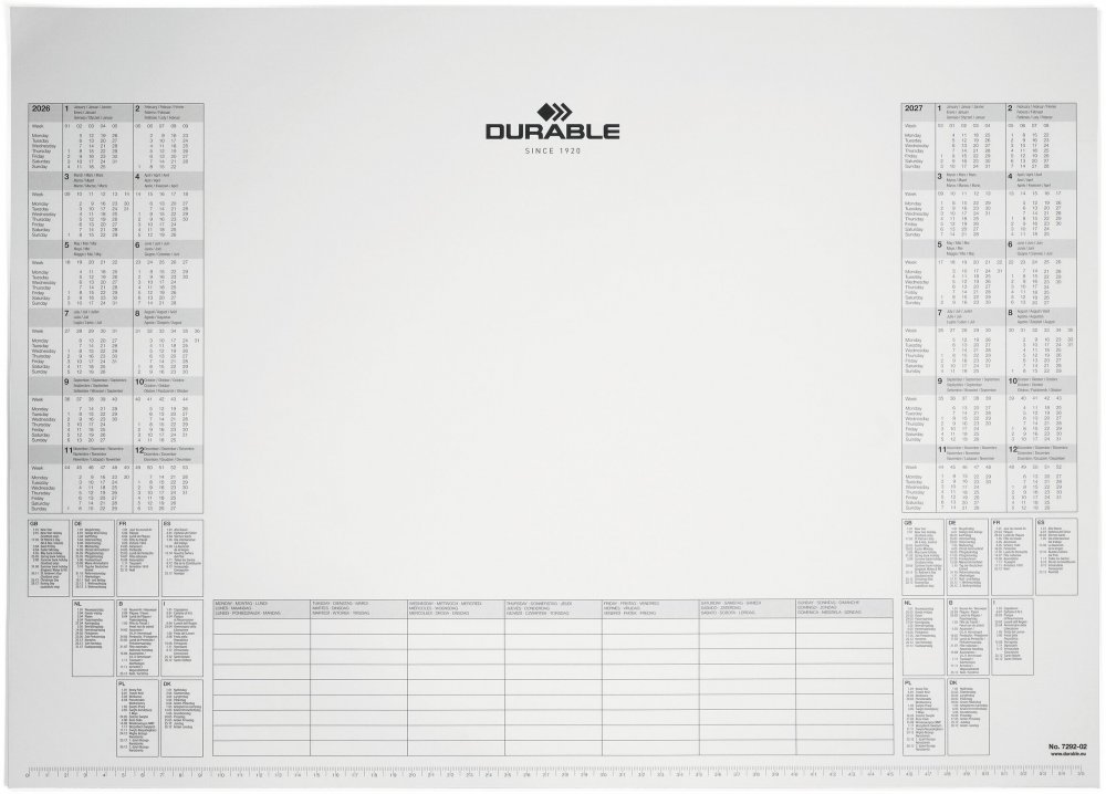 Wkład z kalendarzem na rok 2026/2027 Durable, do podkładu na biurko 41x57cm