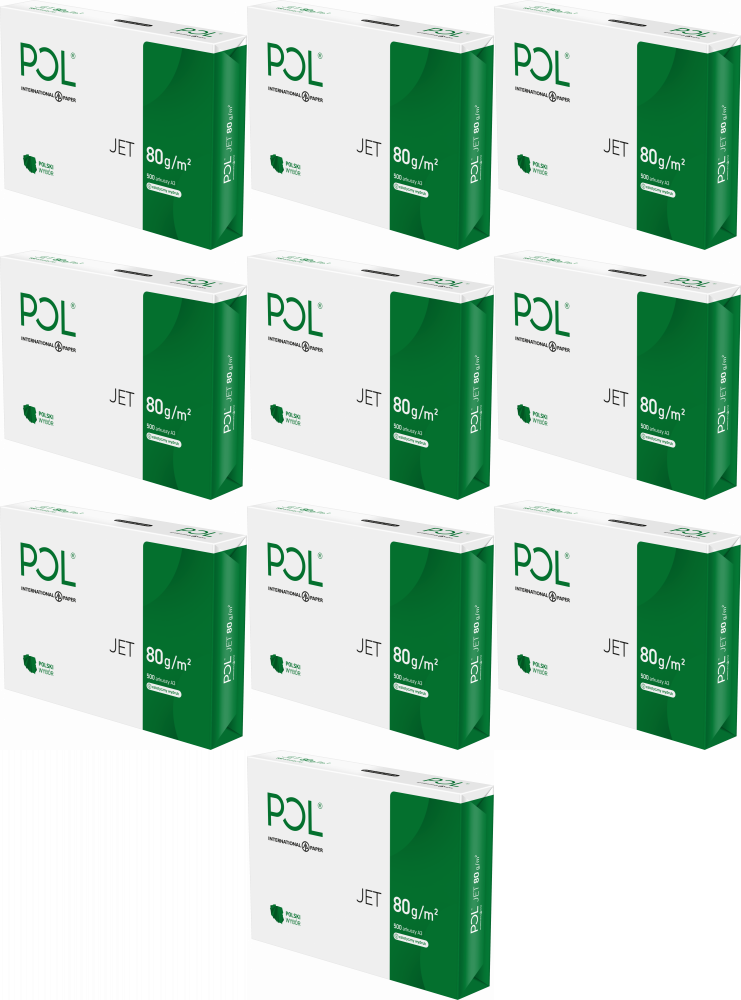 10x Papier ksero ekologiczny Poljet, A3, 80g/m2, 500 arkuszy, biały