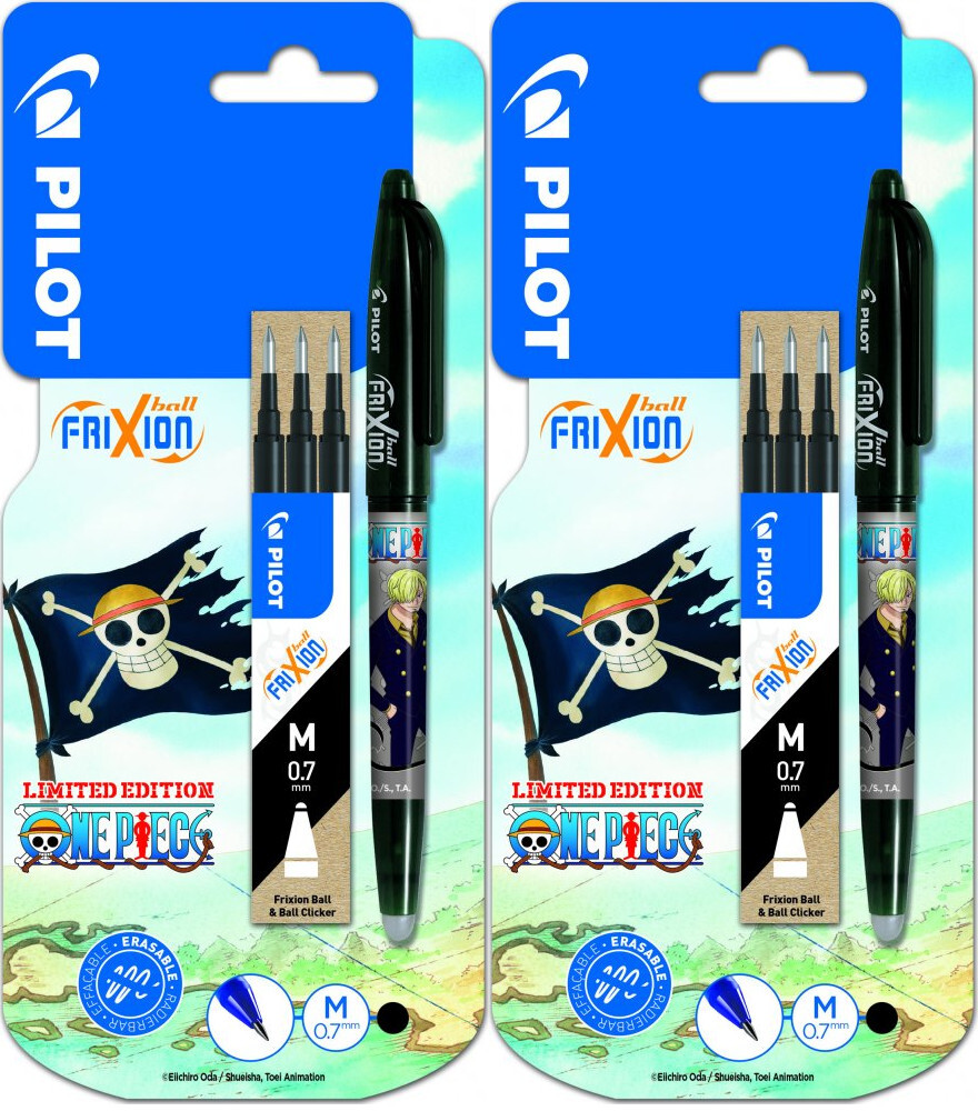 2x Pióro kulkowe wymazywalne Pilot Frixion Ball One Piece, 0.7mm, czarny + wkład, 3 sztuki, czarny