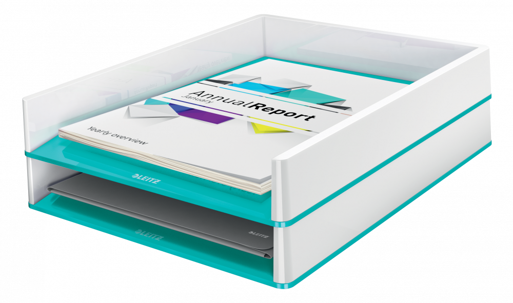 2x Półka na dokumenty Leitz Wow, A4, plastikowa, dwukolorowa, biało-turkusowy