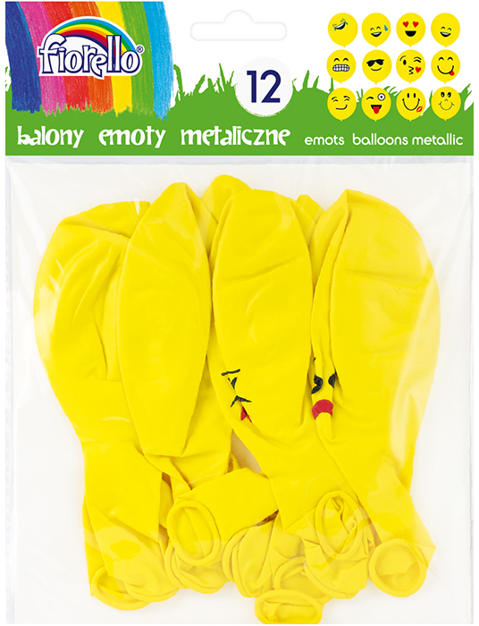 Balony Fiorello Emoty Party, metaliczne, 12 sztuk, żółty