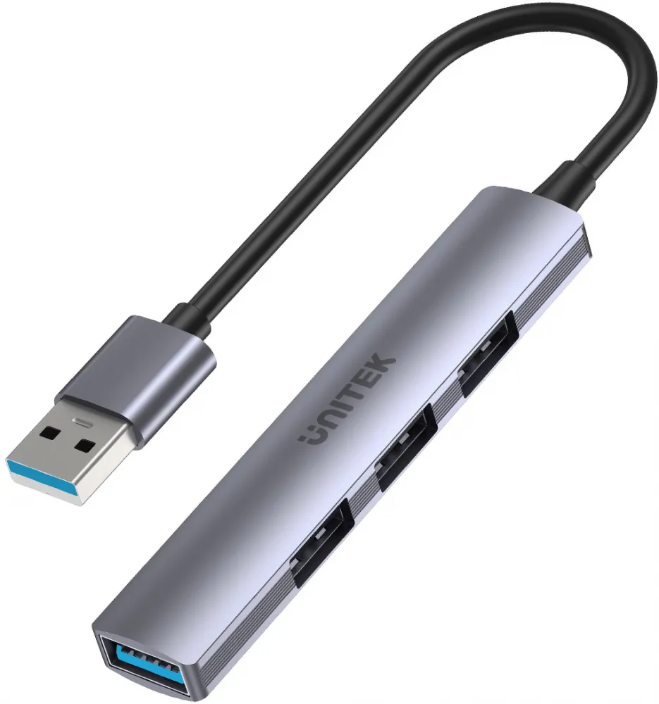 Rozgałęziacz - Hub Unitek H1208A, 1xUSB-A 5 Gbps/3x USB-A 2.0 480 Mbps, srebrny