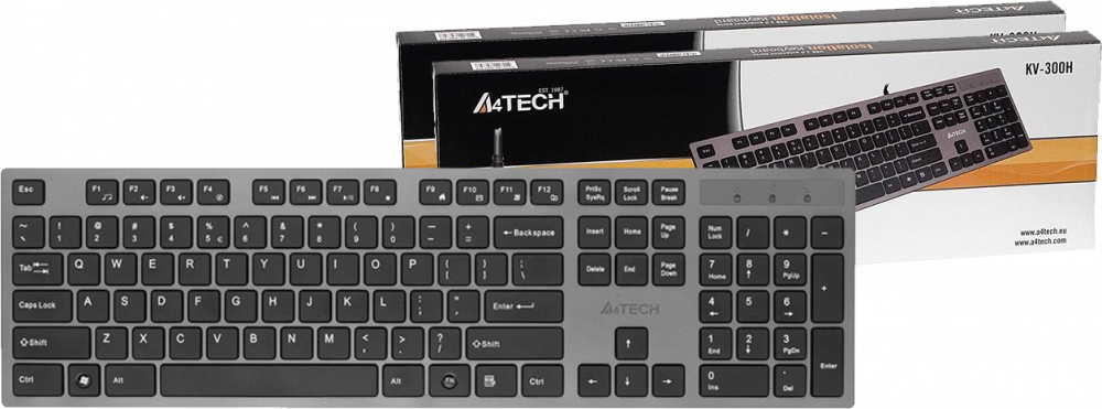 2x Klawiatura przewodowa A4Tech KV-300H, z 2 portami USB, szaro-czarny