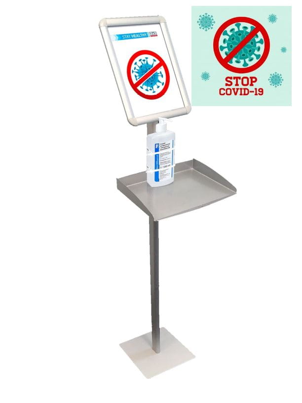 Stojak informacyjny + półka na środki antybakteryjne 2x3 SIS1500, srebrny