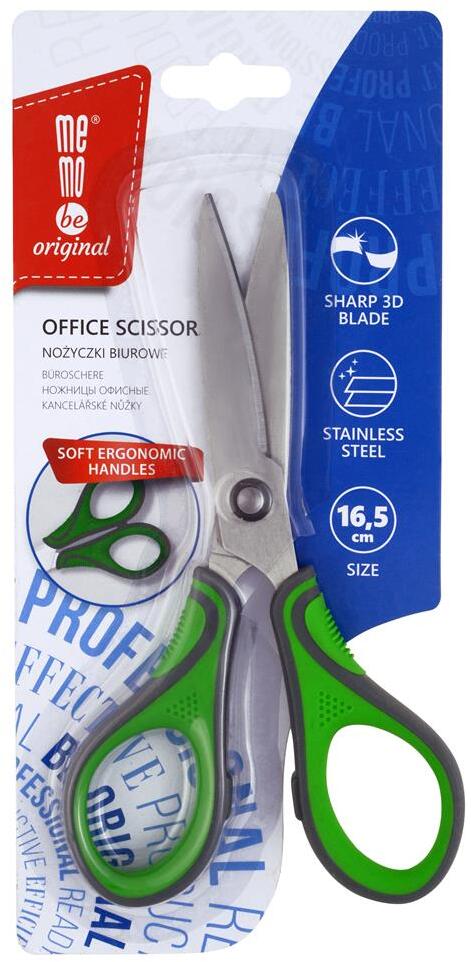 Nożyczki biurowe MemoBe, ostrze 3D, 16.5cm, zielony