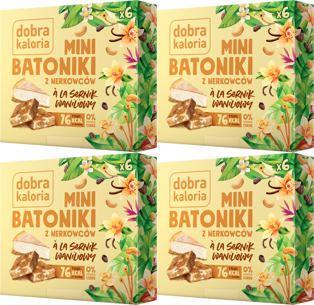 4x Mini batoniki z nerkowców a'la sernik waniliowy Dobra Kaloria, 6 sztuk, 102g