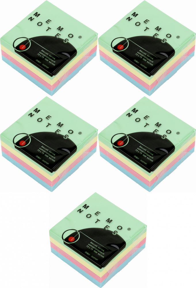 5x Karteczki samoprzylepne Dalpo Memo Notes, 75x75 mm, 400 karteczek, mix kolorów pastelowych