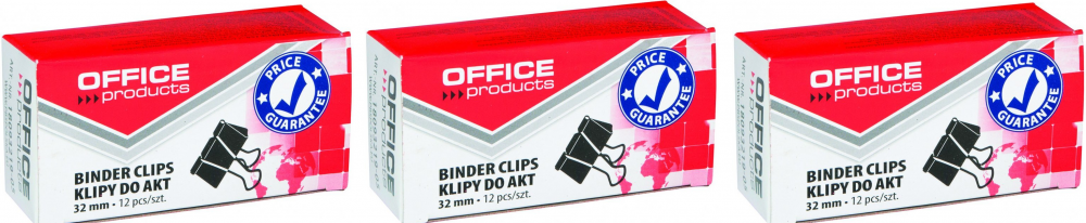 3x klip biurowy Office Products, 32mm, 12 sztuk, czarny