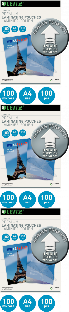 3x Folia do laminowania Leitz UDT, A4, 100 μm, 100 sztuk