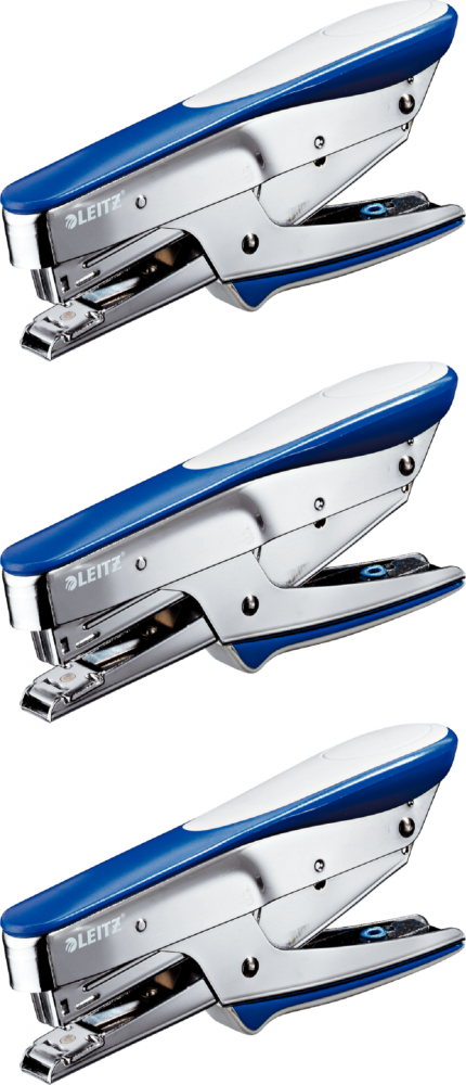 3x Zszywacz nożycowy Leitz 5545, do 15 kartek, niebieski