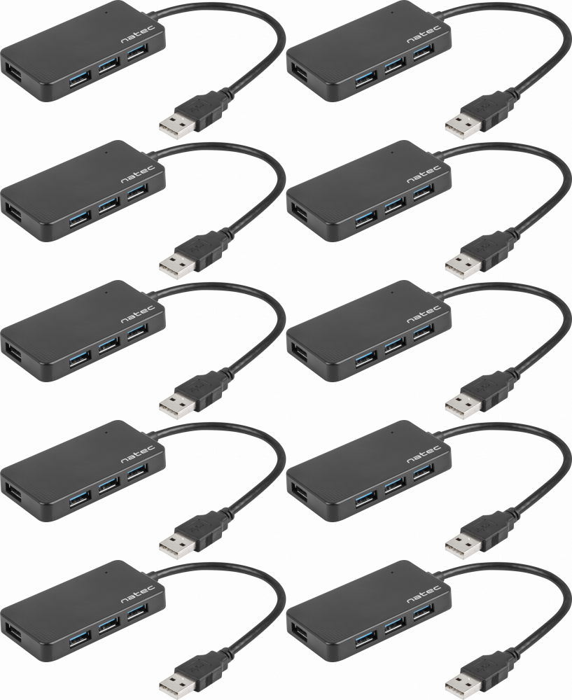 10x Rozgałęziacz - Hub Natec Moth NHU-1342, 4x USB 3.0, czarny