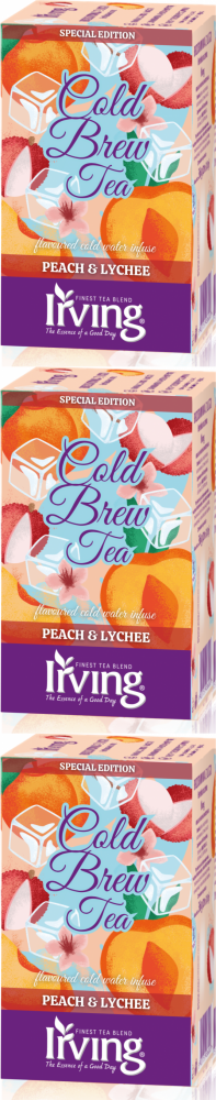 3x Herbata owocowo-ziołowa w kopertach Irving Cold Brew Tea, na zimno, brzoskwinia i liczi, 20 sztuk x 1.8g