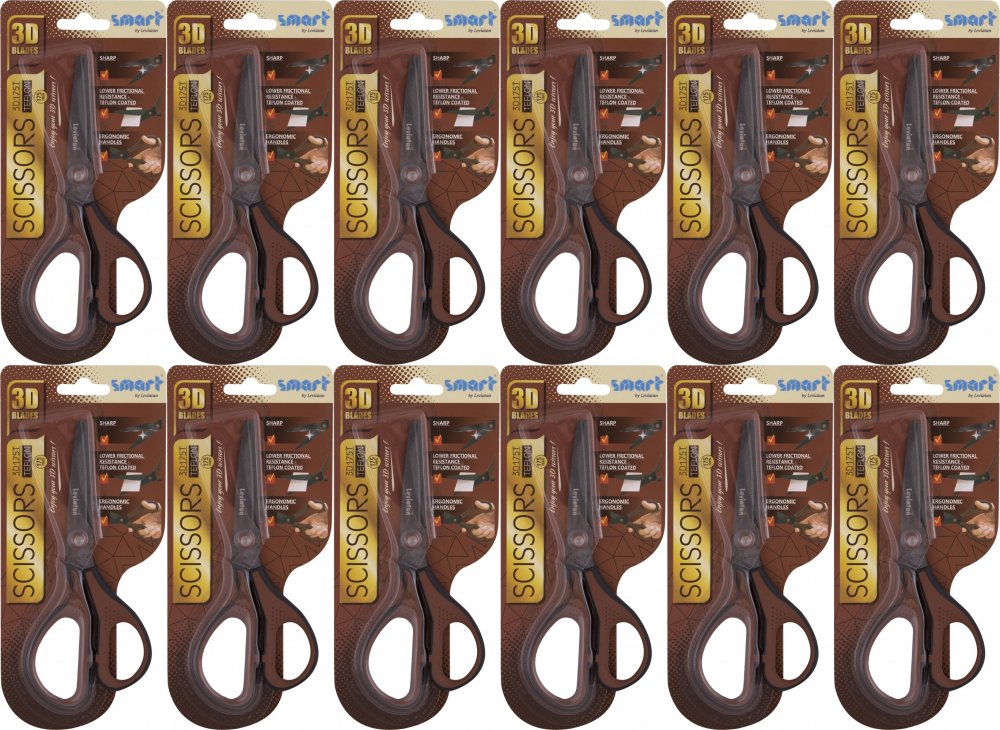 12x Nożyczki biurowe Leviatan Smart 3D175T, teflon, 17.5cm, brązowy