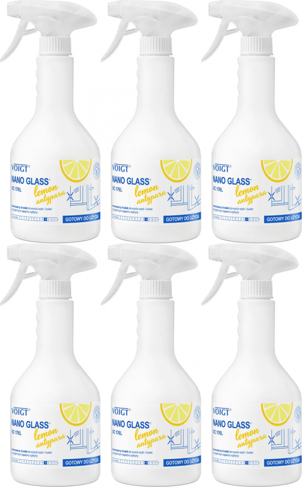 6x Płyn do mycia szyb Voigt Nano Glass VC176, lemon, 600ml