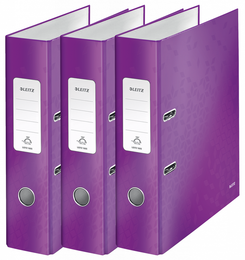 3x Segregator A4 Leitz Wow 180°, 80mm, do 600 kartek, fioletowy