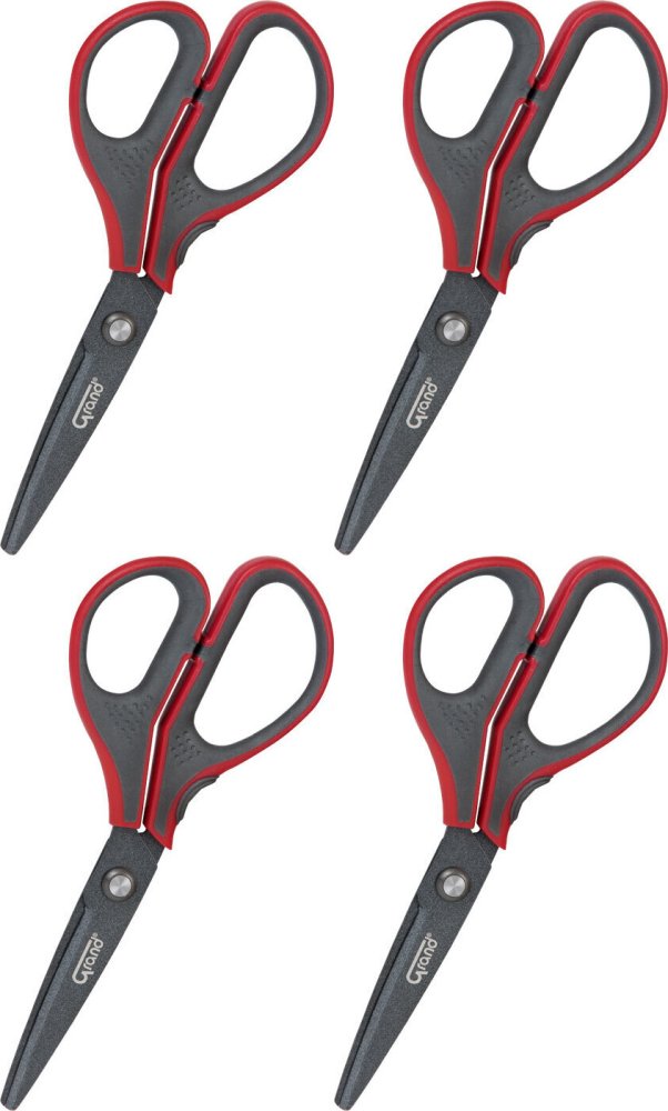4x Nożyczki biurowe Grand GR-8700, teflonowe, 17.5cm, szaro-czerwony