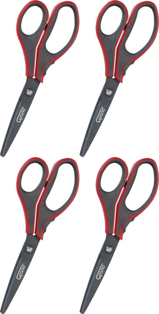 4x Nożyczki biurowe Grand GR-8825, teflonowe, 21cm, szaro-czerwony