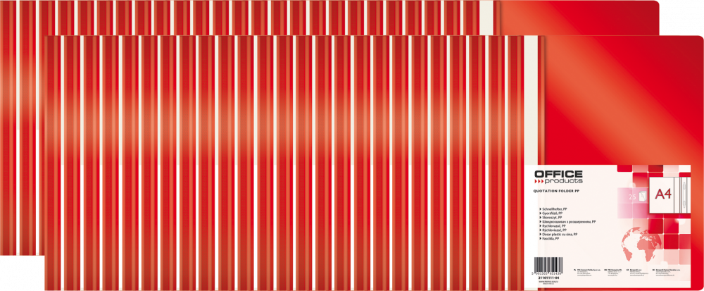 50x Skoroszyt plastikowy bez oczek Office Products, A4, do 200 kartek, czerwony