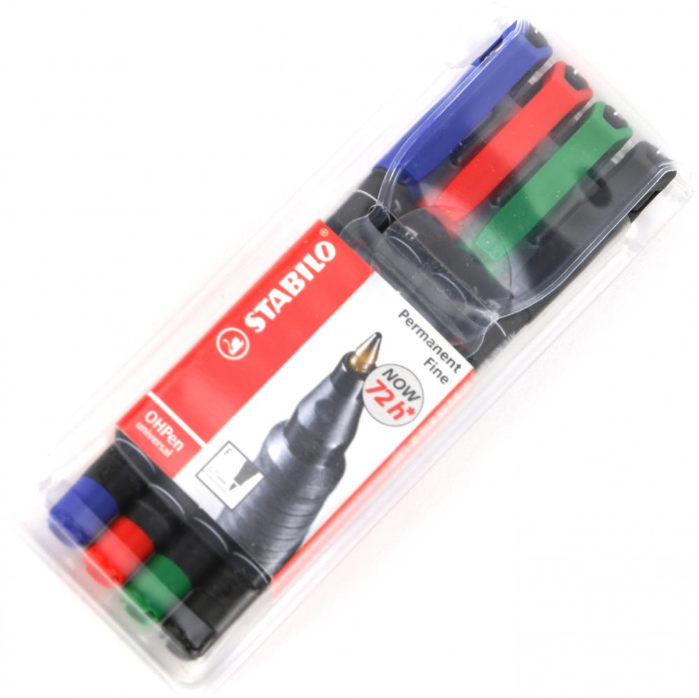 Foliopis Stabilo, OHPen, okrągła, 0.7 mm (F), 4 sztuki, mix kolorów