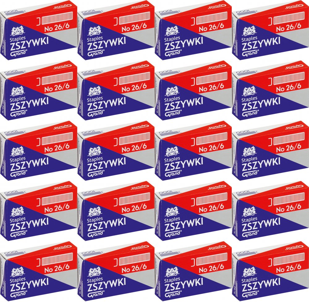 20x Zszywki Grand, 26/6, 1000 sztuk, srebrny